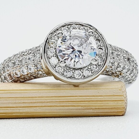 💥Shiny Wedding CZ Micro Pave CZ Super Large CZ Luxury Silver Ring, UNVN12311 - Picture 2 of 10